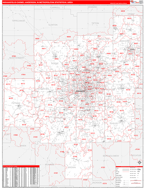 Indianapolis-Carmel-Anderson Metro Area Wall Map